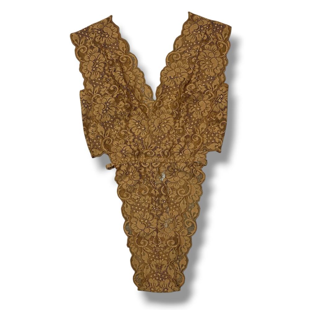 We Are HAH Free People Cut To The Chase Lace Bodysuit Brown Sugar XS New - Picture 3 of 9